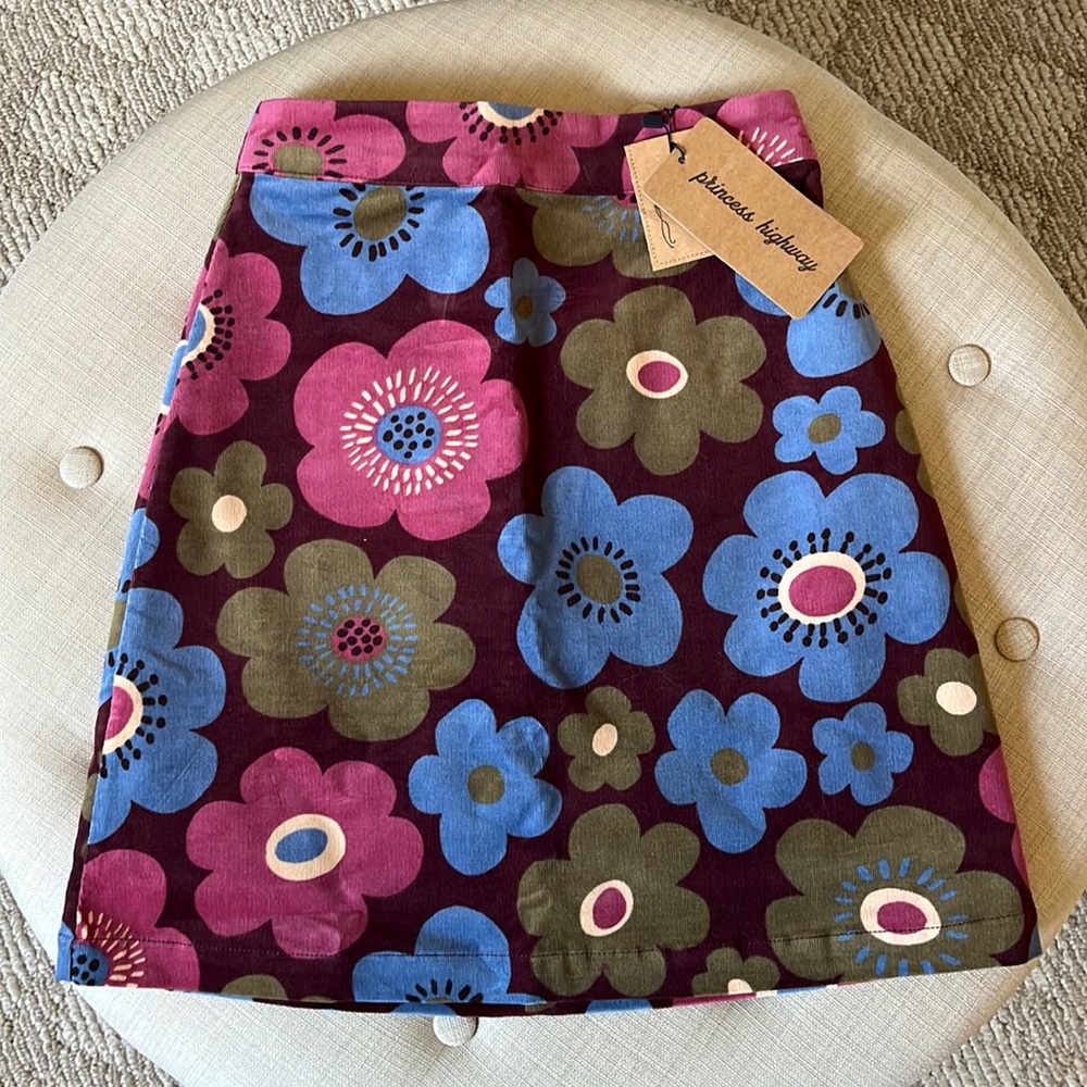 ModCloth Corduroy Skirt with floral print 🌼
